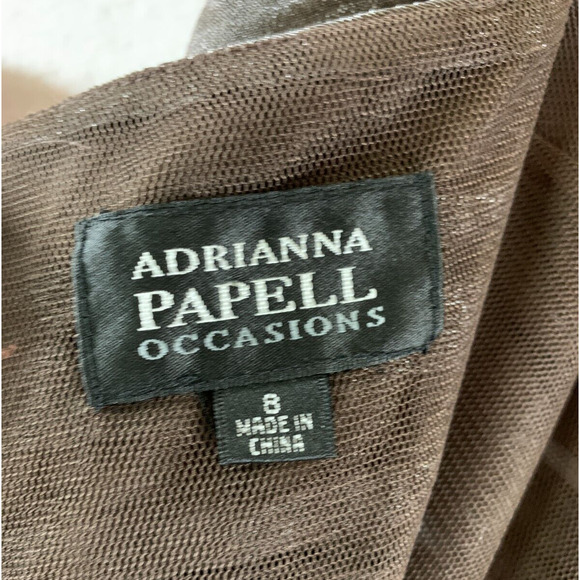 Adrianna Papell Satin Tiered Maxi Gown & Bolero 2 pc Set Dress Sz 8 Bronze Event - Picture 13 of 16